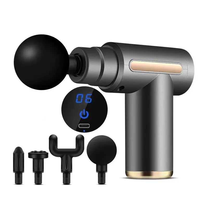 Replaceable Massage Heads Portable Fascial Gun with LED Touch Electric Percussion for Deep Muscle Relaxation and Pain Relief