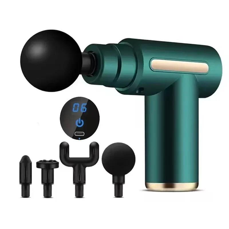Replaceable Massage Heads Portable Fascial Gun with LED Touch Electric Percussion for Deep Muscle Relaxation and Pain Relief